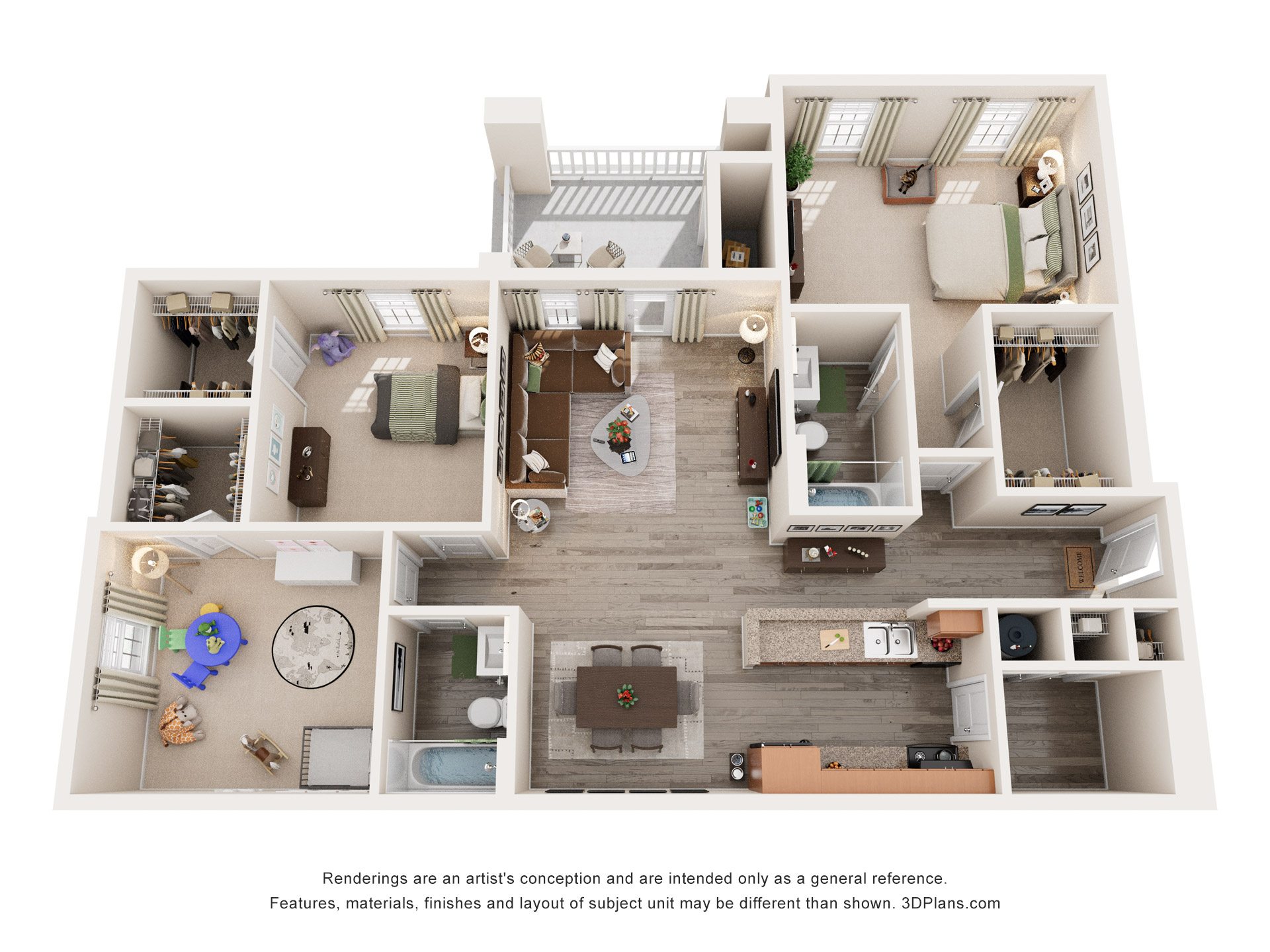Floor plan for 3 beds, 2 baths, 1438 sqft